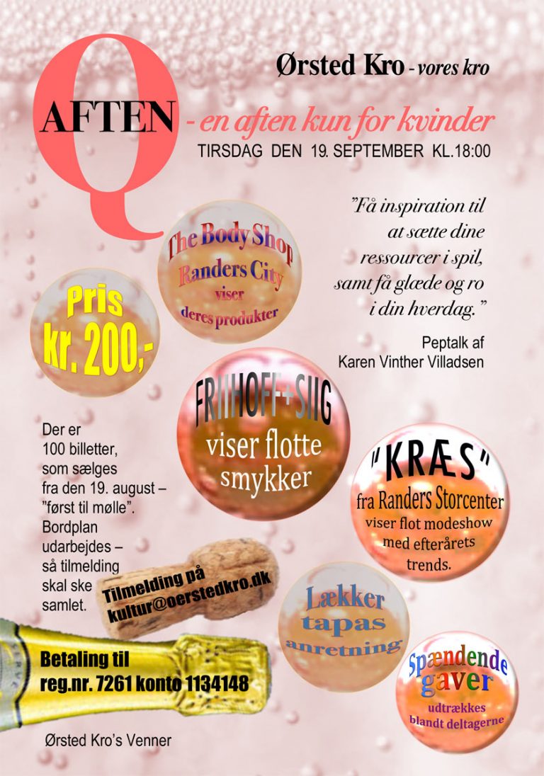 Q-aften 19. september – en aften kun  for kvinder. Kun 6 billetter tilbage!